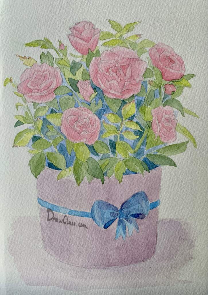 Rose-pot-watercolor-drawclasscom